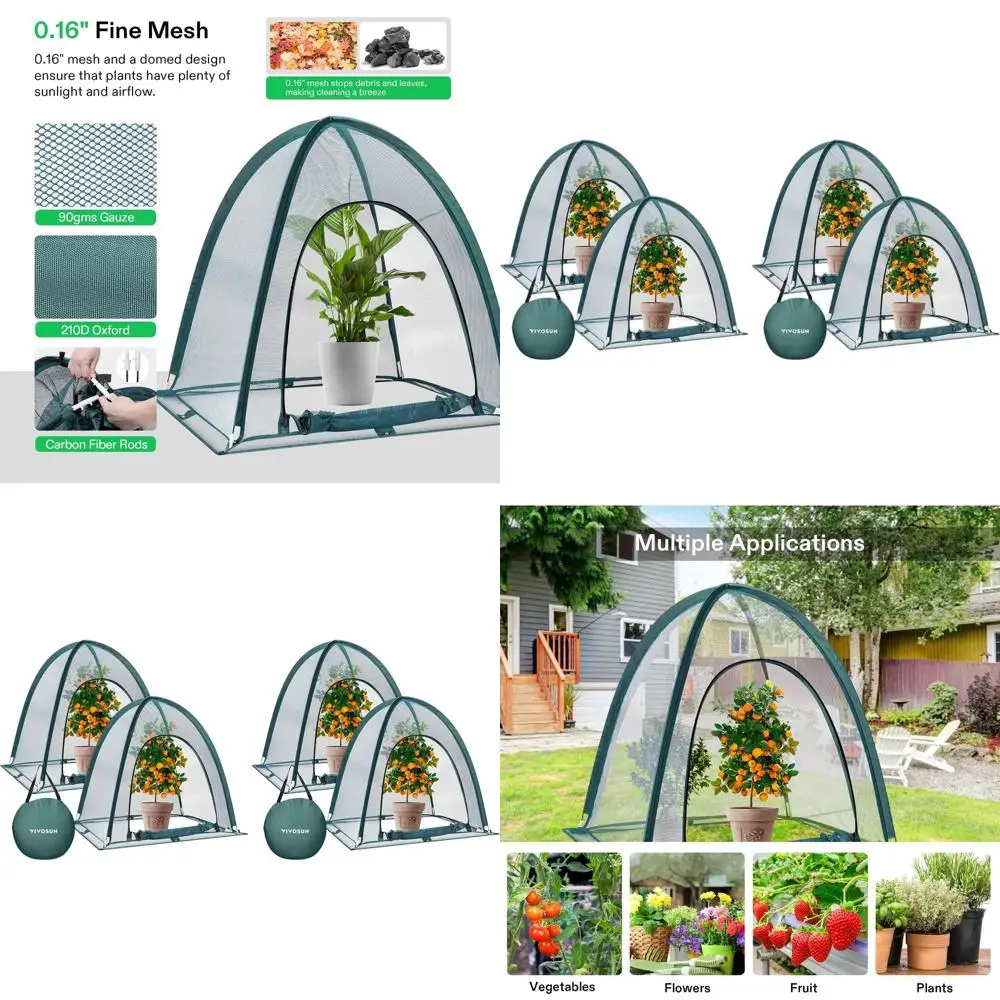 

Зеленая сетка для сада, 4 штуки в упаковке, 28x28x32 дюйма, с застежкой-молнией, для защиты растений, овощей, фруктов и мелких животных на открытом воздухе