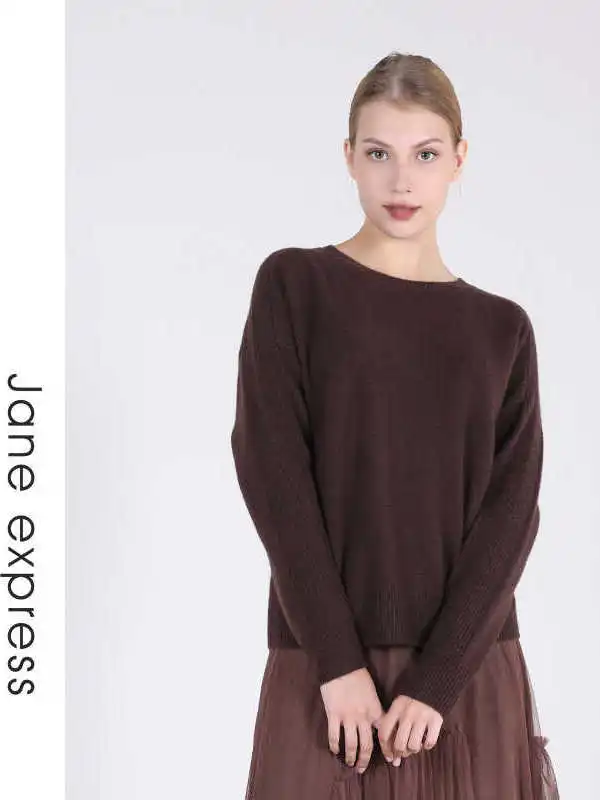 

Новый женский вязаный свитер Jane Expr: универсальный, коричневый, цвета эбенового дерева, зимний, с длинными рукавами и круглым вырезом