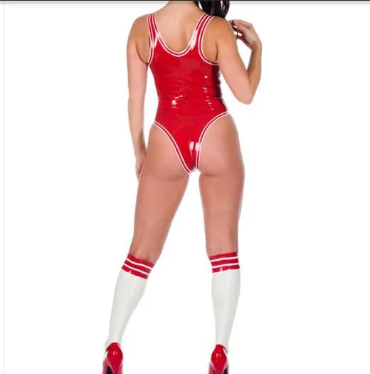 Fetish  100% Latex Rubber Schwarz&Rot Sling Dreieck Fitnesskleidung Suit 0.4MM S-XXLCosplay,Masquerade