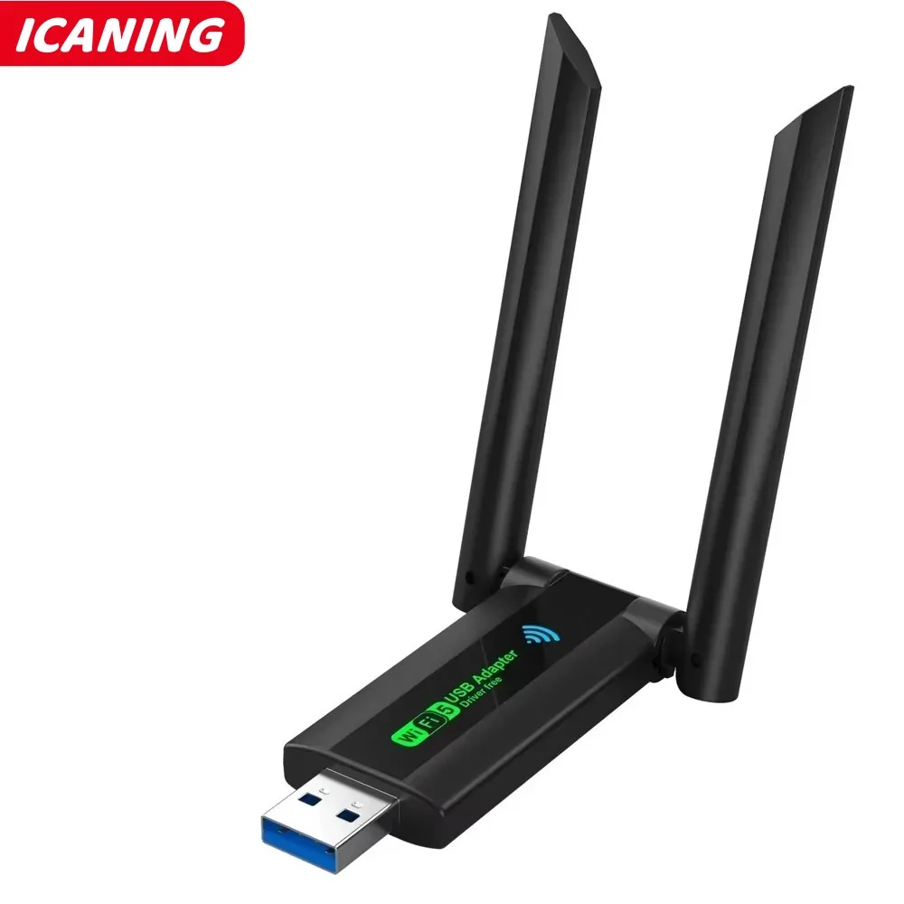 1300Mbps واي فاي USB محول ثنائي النطاق 2.4G + 5Ghz واي فاي دونغل 2 هوائي 802.11AC USB3.0 عالية السرعة استقبال البطاقة اللاسلكية الكمبيوتر/الكمبيوتر المحمول