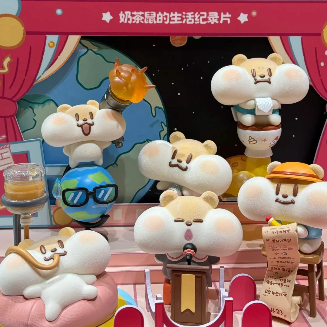 

Plzdot Original Milk Tea Mouse Blind Box Life Documentary Series Mini Flocked Figurine Desktop Decoration For Adult Collectors