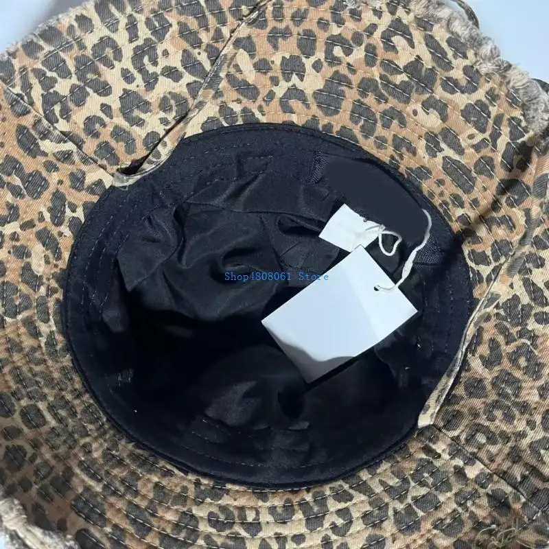 T3LC قبعة صياد قابلة للتنفس تصميم عصري مطبوع عليه حيوانات حواف واسعة قبعة الشمس نمط الفهود لملابس الربيع أو الصيف #4