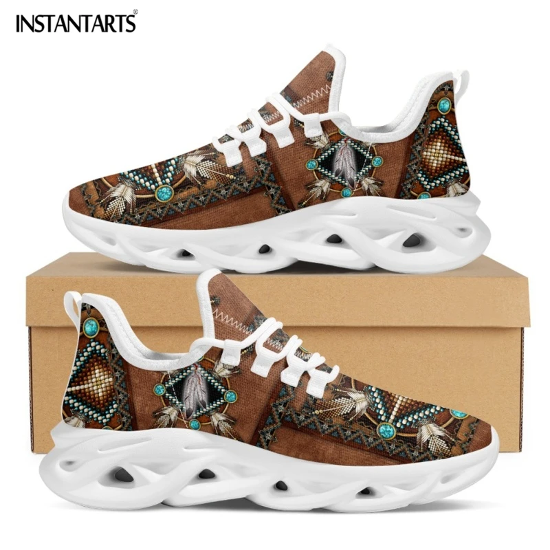 INSTANTARTS African Tribal Pattern Ladies Mesh Swing Sneakers Comfort Lace up Platform Shoes Lightweight Sport Shoes for Women