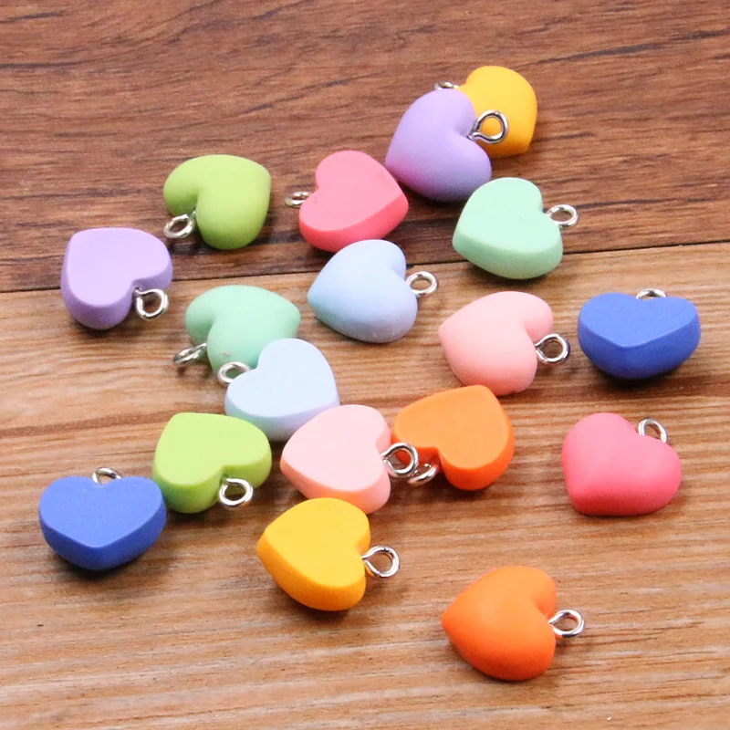 20Pcs 13X15MM Cute 9 Color Heart Resin Earring Charms Diy Findings Kawaii 3D Phone Keychain Bracelets Pendant For Jewelry Making