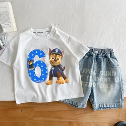 Paw Patrol T-Shirt Cute Cartoon Chase Digital Baby Summer Clothes Wszechstronna Prosta Czysta Odzież Dziecięca Pop Prezent Urodzinowy