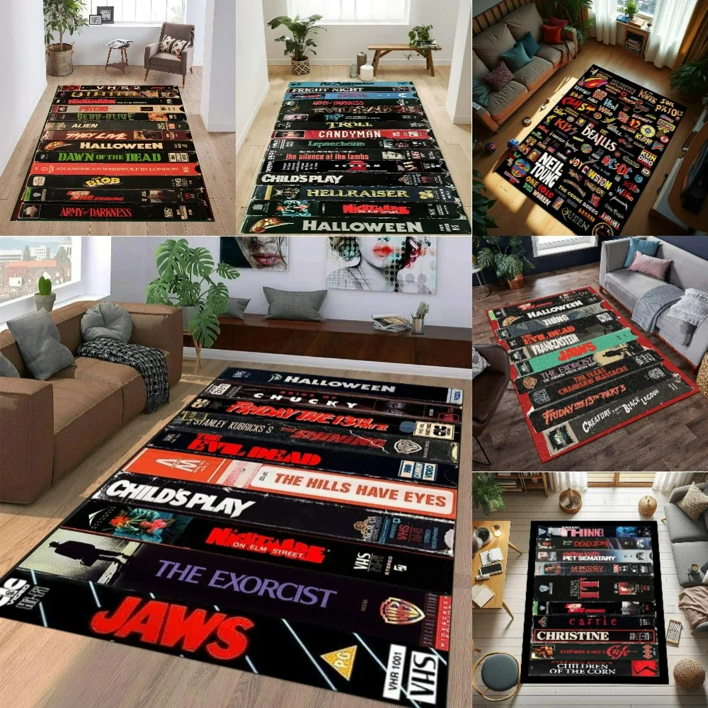 Vintage horror vhs filme filmes impressão tapete retro para sala de estar quarto homem caverna sala jogo tapete antiderrapante decoração