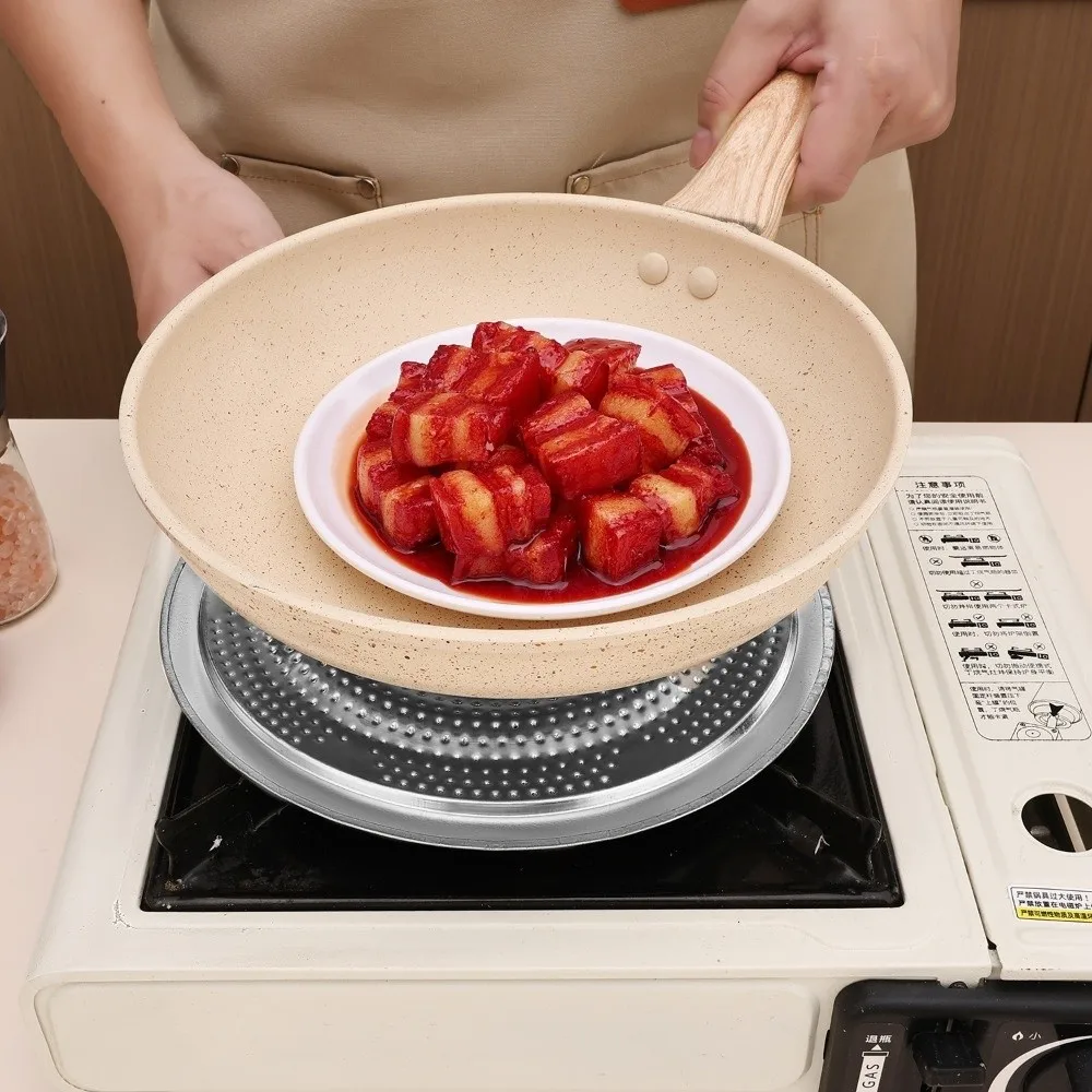 

Stainless Steel Heat Diffuser Wood Handle Foldable Flame Guard Simmer Plate Non Slip Bottom Round Insulation Pads Kitchen