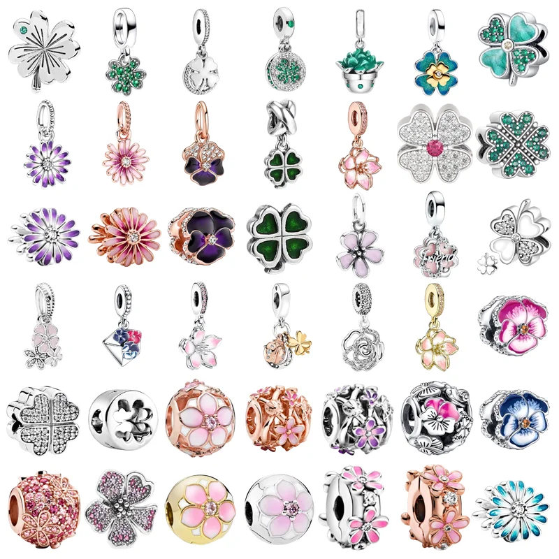 

New Four-leaf clover,Flower Multiple series Charm Bead Pendant Original Jewelry necklace & DIY Making Unique Fine Bracelet Gift