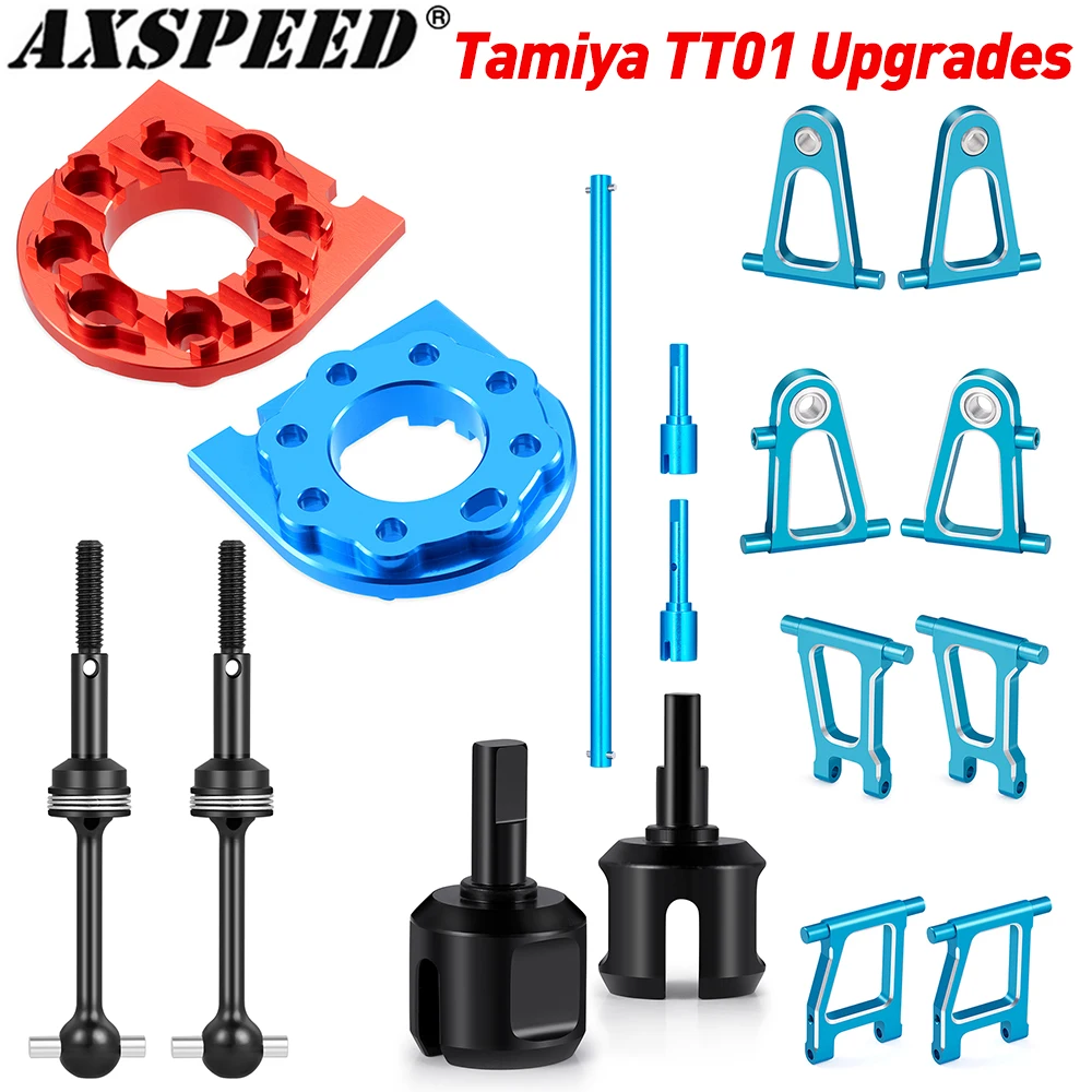 AXSPEED Metal Tamiya TT01 Full Set Drive Shaft CVD Diff Cup Motor Mount Front Rear Upper Lower Arm for TT-01 1/10 Upgrades
