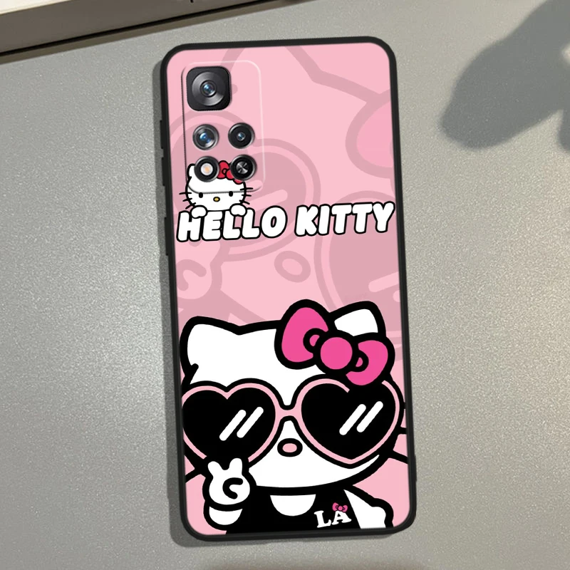 Sanrio Hello Kitty For Xiaomi Redmi Note 13 12 11S 11 10 Pro Plus Soft TPU Shockproof Black Phone Case