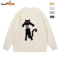 Cartoon Knitting Sweater Men Women Loose Knitted Jumpers Autumn Streetwear Harajuku Cat Pattern College Knit Pullovers Couple