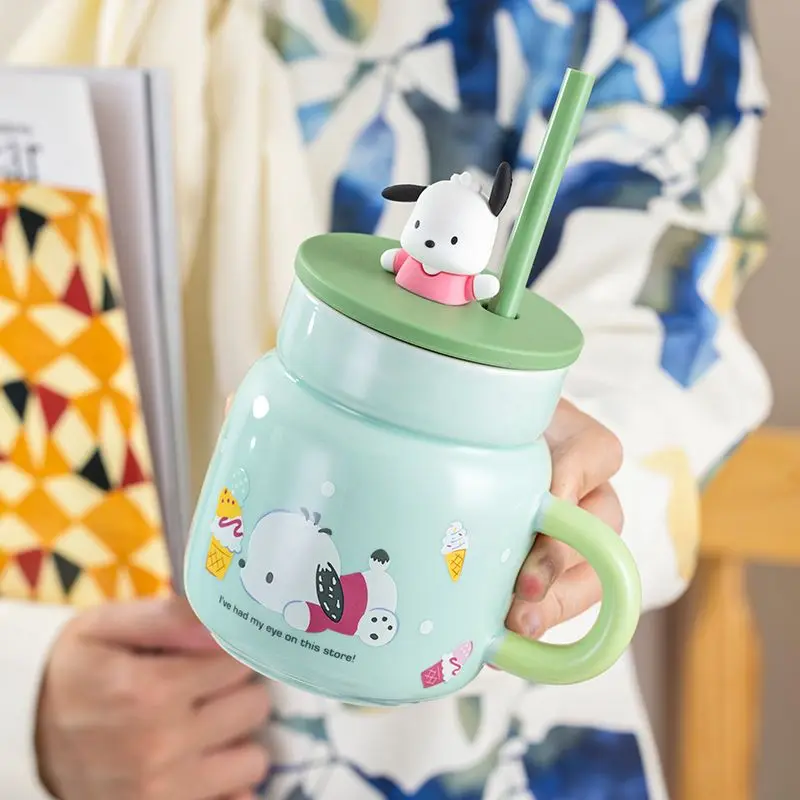 Nieuwe Kawaii Anime Pochacco keramische bedekte stro mok Cartoon Leuke Kantoor Hoge Schoonheid Meisje Hart kinderen Cups Speelgoed voor Geschenken