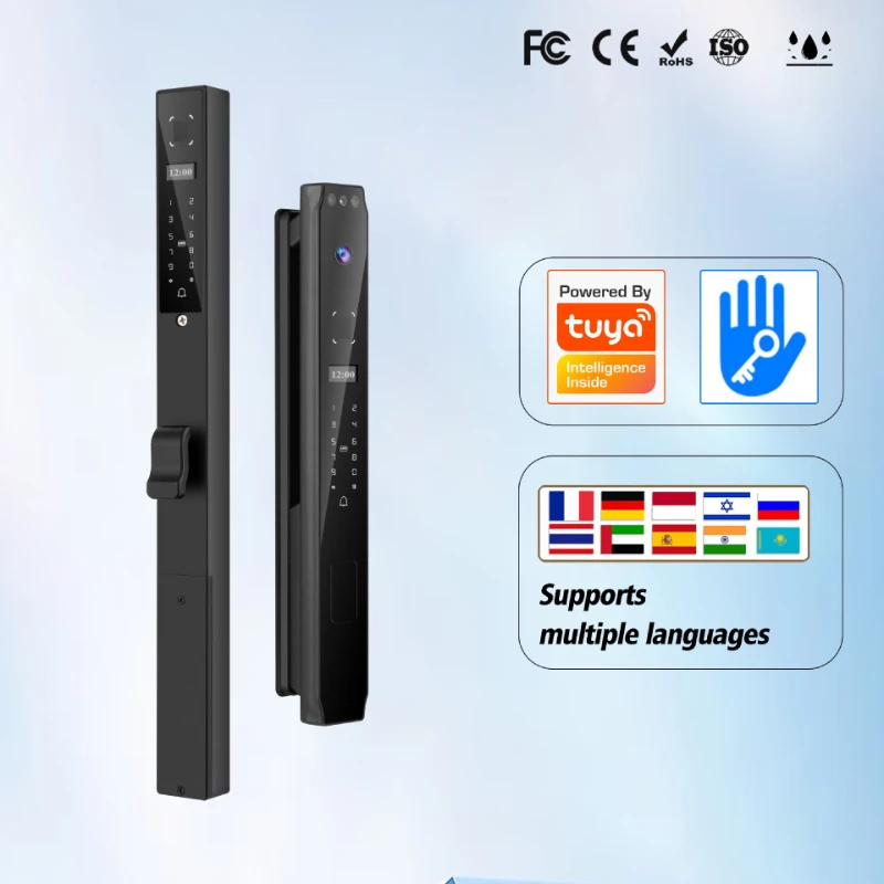 Double-sided 3D Face Bridge Aluminum Smart Lock Ultra-narrow Fingerprint Lock Video Call Balcony Door Tuya Remote Control