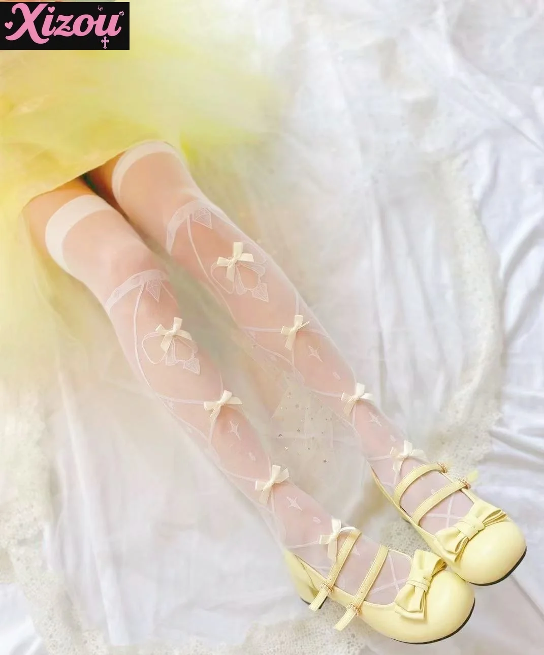 Japanese summer thin lolita knee socks stockings women's lolita socks blue bow thigh socks soft sister