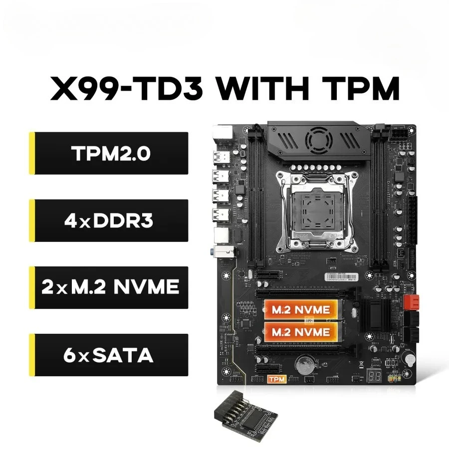 

HUANANZHI X99 TD3 Motherboard Kit LGA2011-3 support E5 V3 V4 CPU DDR3 M.2 NVME SATA Gigabit LAN With TPM2.0