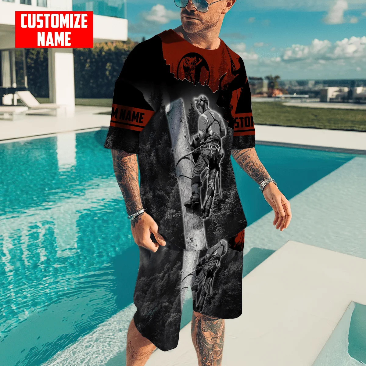 T-shirt et short pour homme, surdimensionné en 3D, streetwear, pour la plage, nom personnalisé