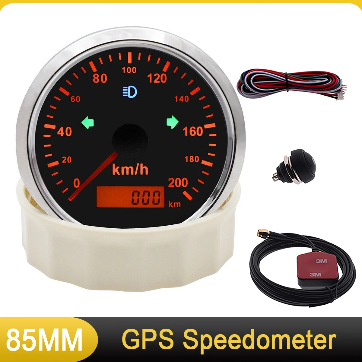 

Motorcycle GPS Speedometer Odometer 0-200Km/H 85MM LCD Display With Red and yellow Backlight for Boat Yacht ATV UTV 12V 24V