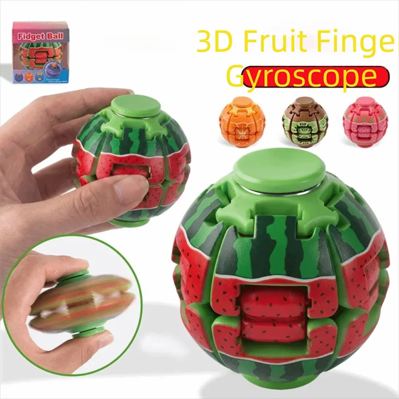 3D Fruits Finger Gyroscope Spinners Strawberry Rush Portable Rotating Squeeze Balls Creative Novelty Gyroscope Stresse Relief