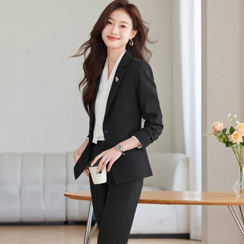 Business Suit Women2024Spring and Autumn New Slim Fit Suits Goddess Fan High-End Long Sleeve Interview Work Clothes