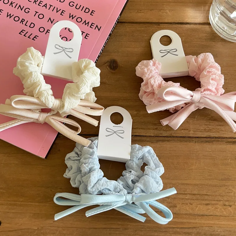 

2 шт./компл., маленькие плиссированные ленты для волос с милым бантом, повязка на голову, корейская мода, универсальный держатель для хвоста, резинки, веревки для волос, аксессуары