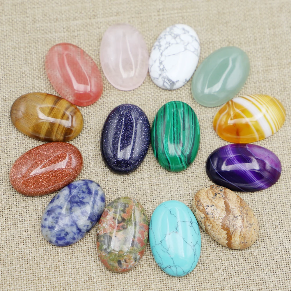 20MM*30MM Fashion Natural Stone Assorted Oval Shape Cab Cabochons Beads For Ornament Jewelry Accessories Making Wholesale 10Pcs