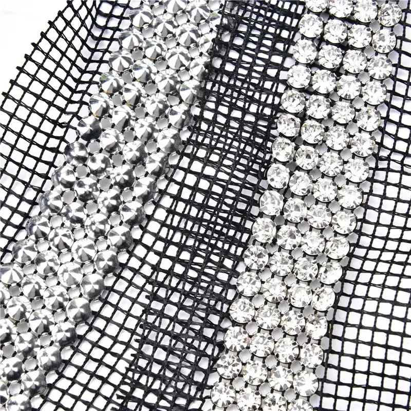 

Crystal Rhinestone Mesh Fabric trimming 4Rows lace Glass Diamond Black Net Yarn Clothing Accessories For Bags Craft Diy Decors