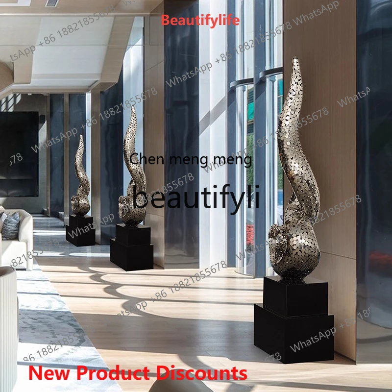

cn8350 ss Hotel Lobby Large Stainless Steel Sculpture Sales Office Abstract Ornament Hallway Floor Standing