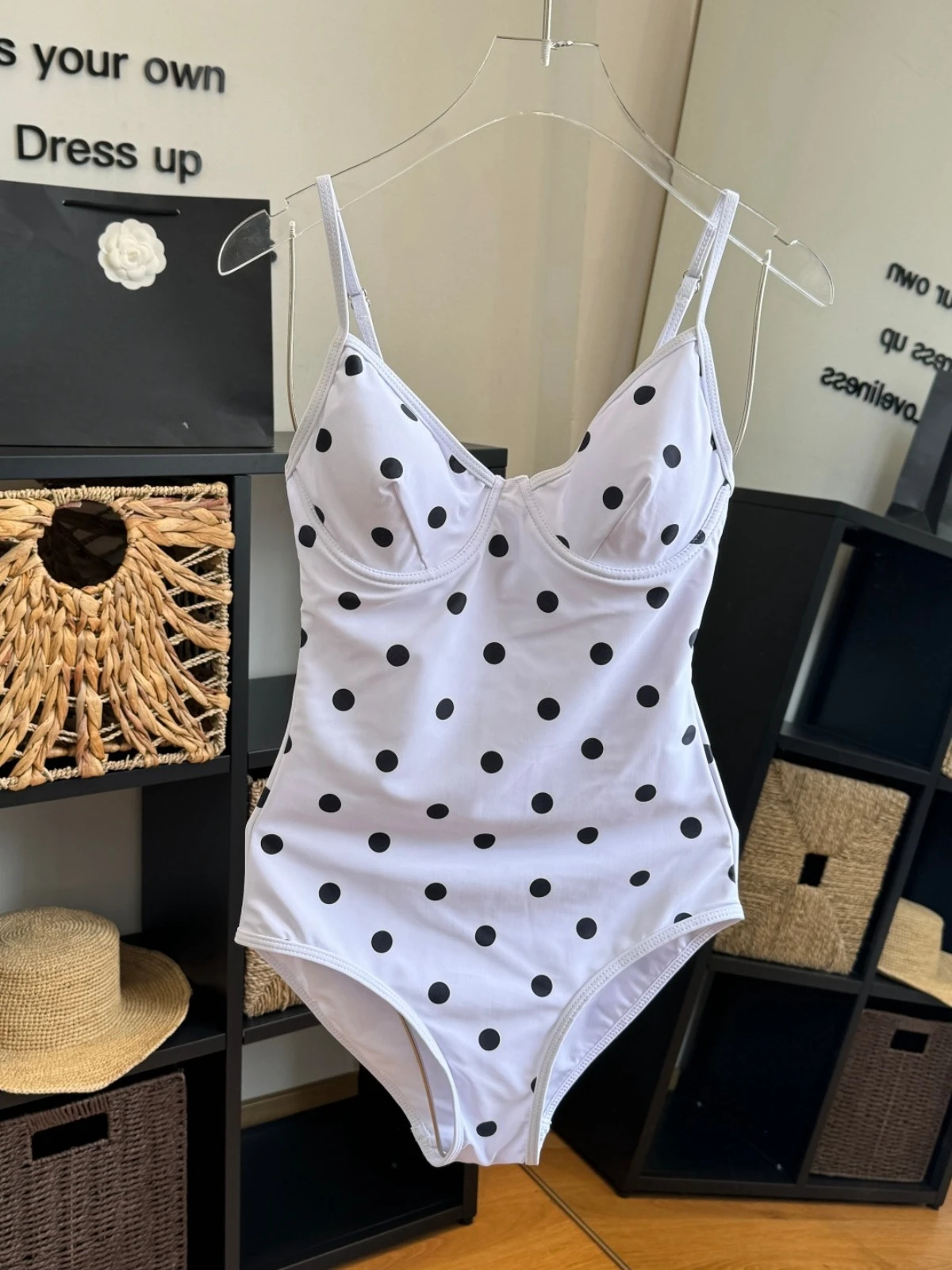 

Women's Bikini Set White Polka Dot One Piece Swimsuit Vintage Push Up Monokini High Cut Bathing Suit for Beach Vacation Swimwear