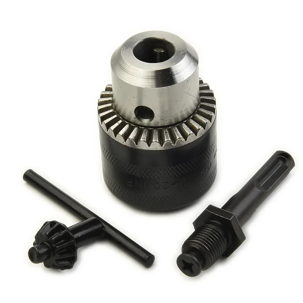 1PC Keyless Drill Chuck Set 1.5-13mm 1/2-20UNF Rotary Hammer Drill Chuck Screwdriver Impact Driver Adapter + Key + SDS Shank Set