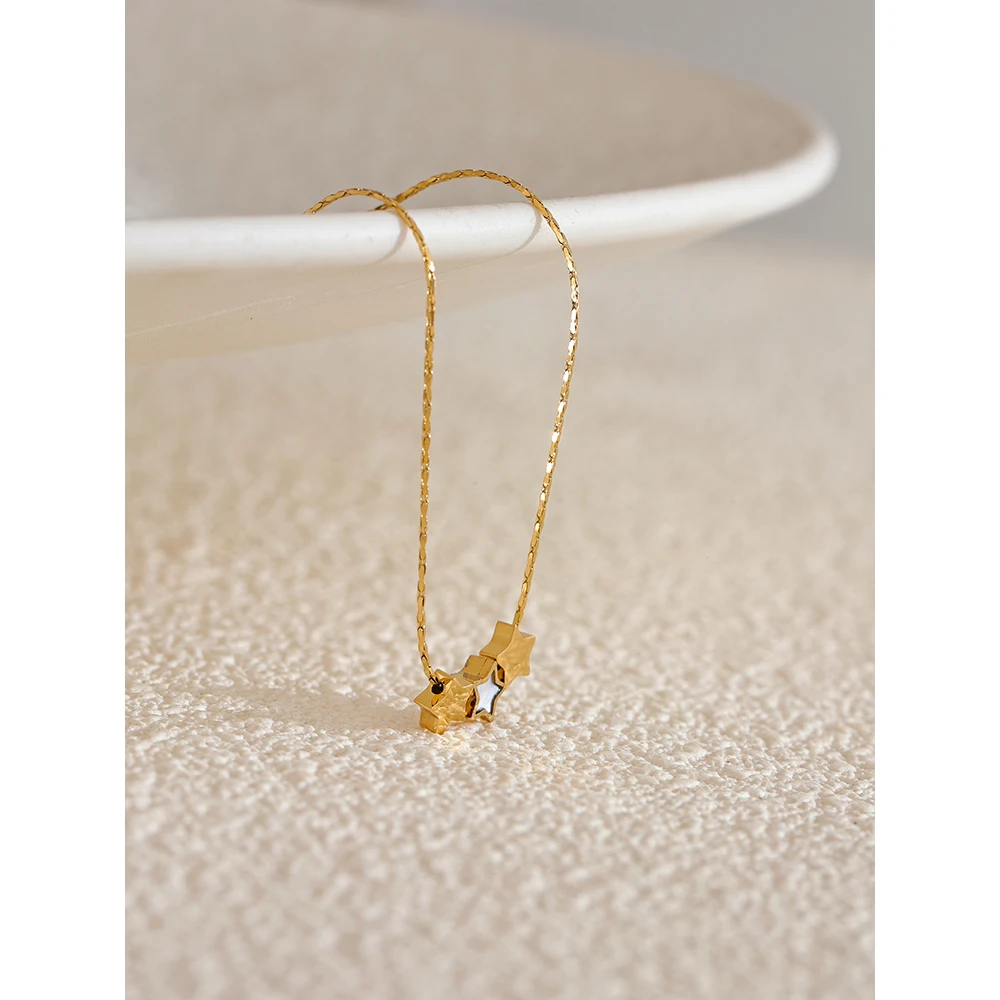 Yhpup Delicate Star Double Side Pendant Necklace Golden Stainless Steel Temperament Stylish Jewelry 18K PVD Plated Waterproof
