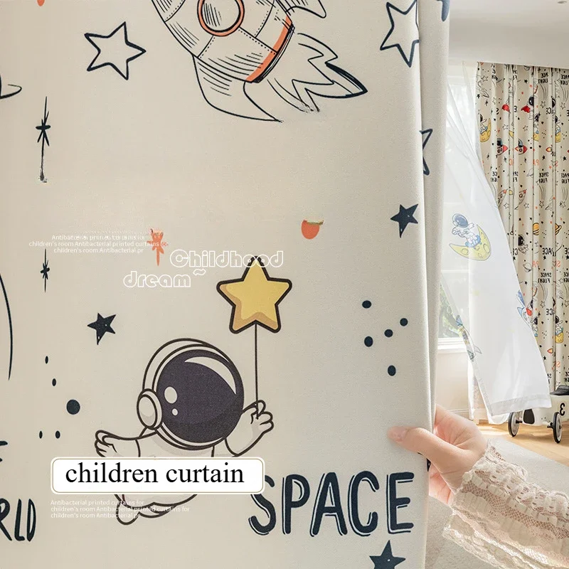 Astronaut Printing Cartoon Curtains New Blackout Children's Curtains for Boys Bedroom Living Room Custom Size Fashion Modern