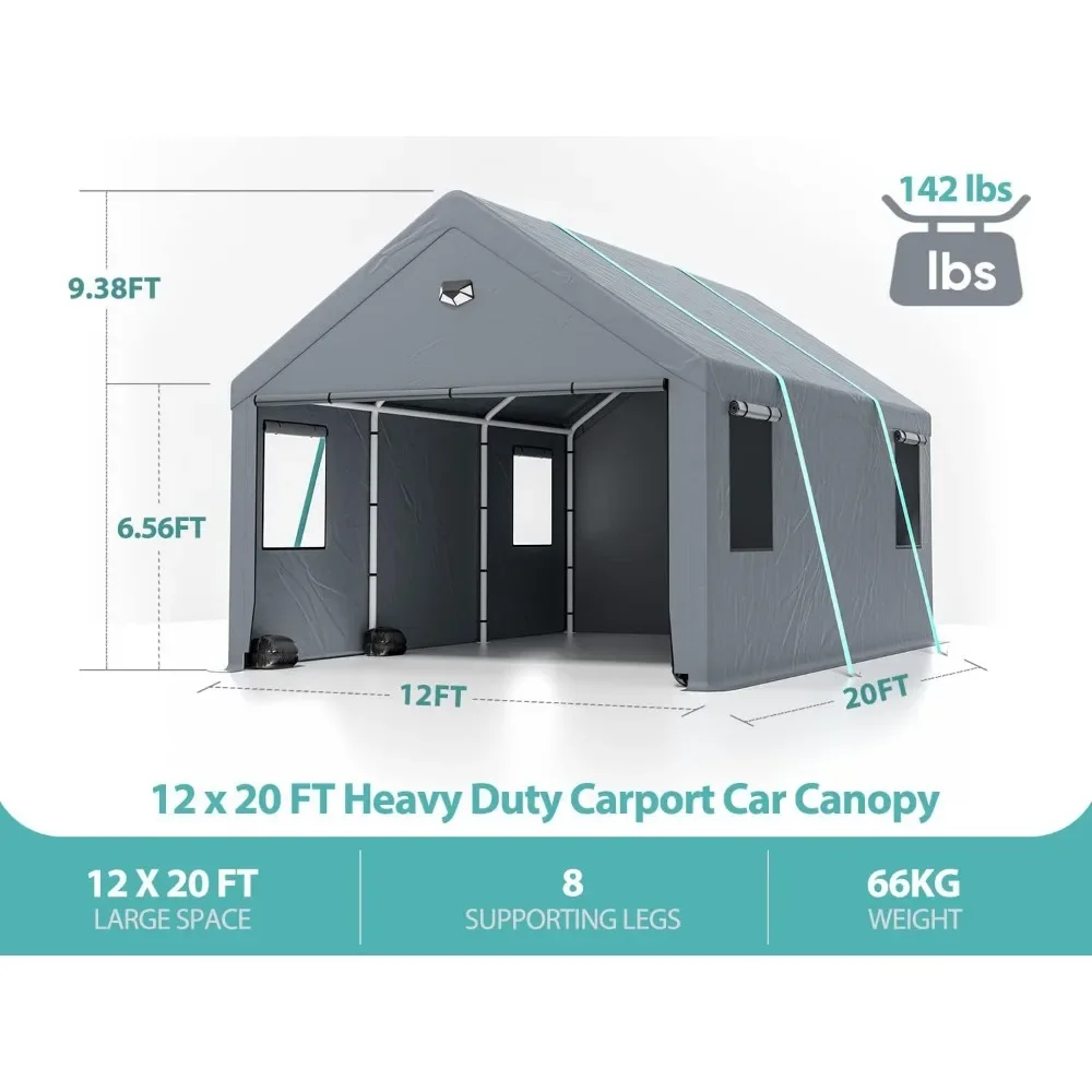 Imagem -02 - Canopy Portátil de Garagem Resistente Barraca do Carro Garagem com Janelas de Enrolar Tampa de Lona para Todas as Estações Suv Home Extra Grande 12x20