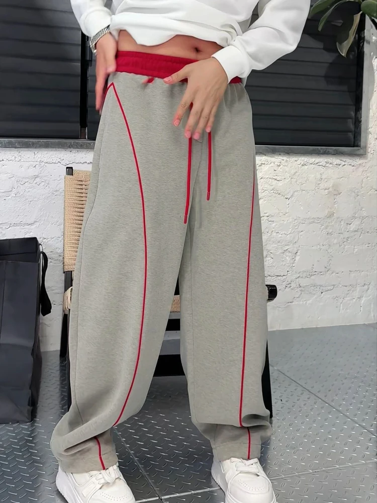 American Style Contrast Joggers Men Curved Blade Loose Fit Designer Trousers