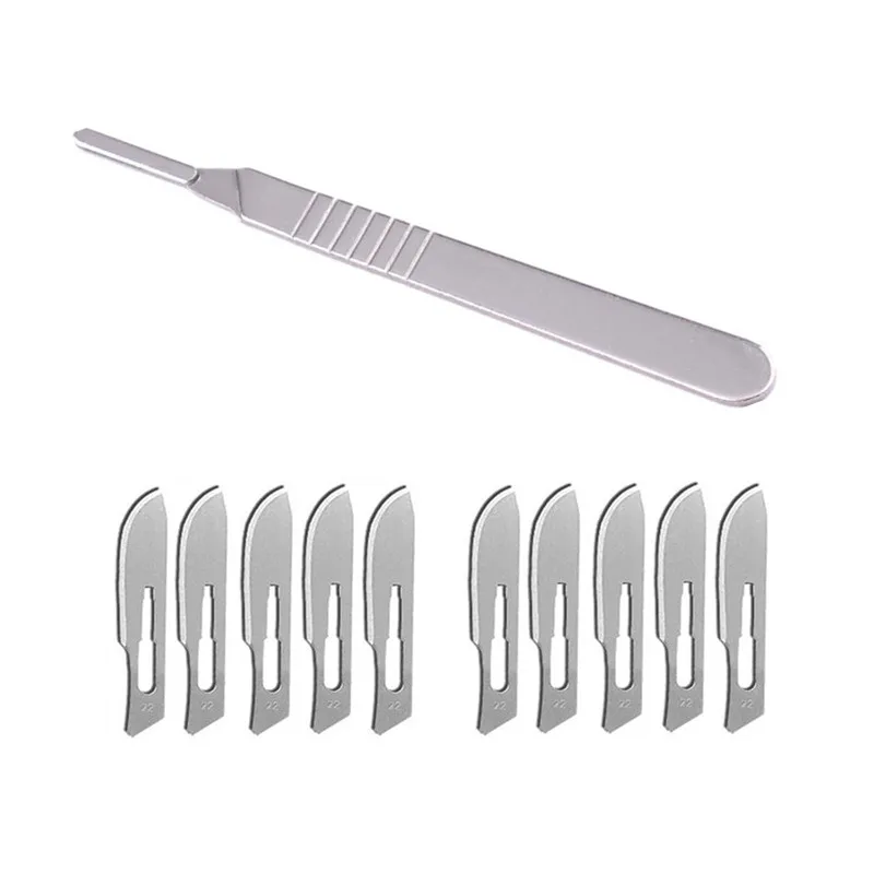 4# Stainless Steel Scalpel Handle Knife with 10pcs 22# Surgical Blade Engraving DIY Hand Carving Repair Tools Set