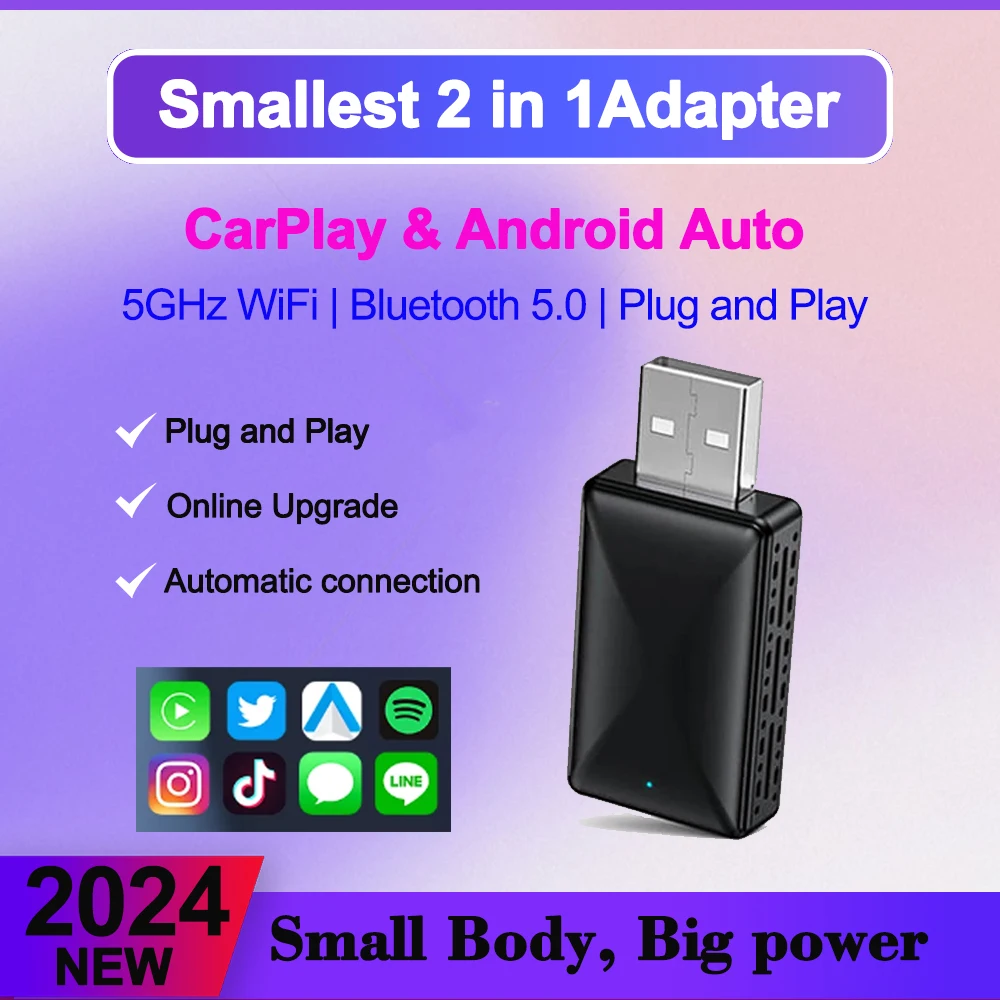 

Wireless Carplay Android Auto Wireless Adapter Smart Dongle 2in 1 For Wired CP AA Connect Plug&Play