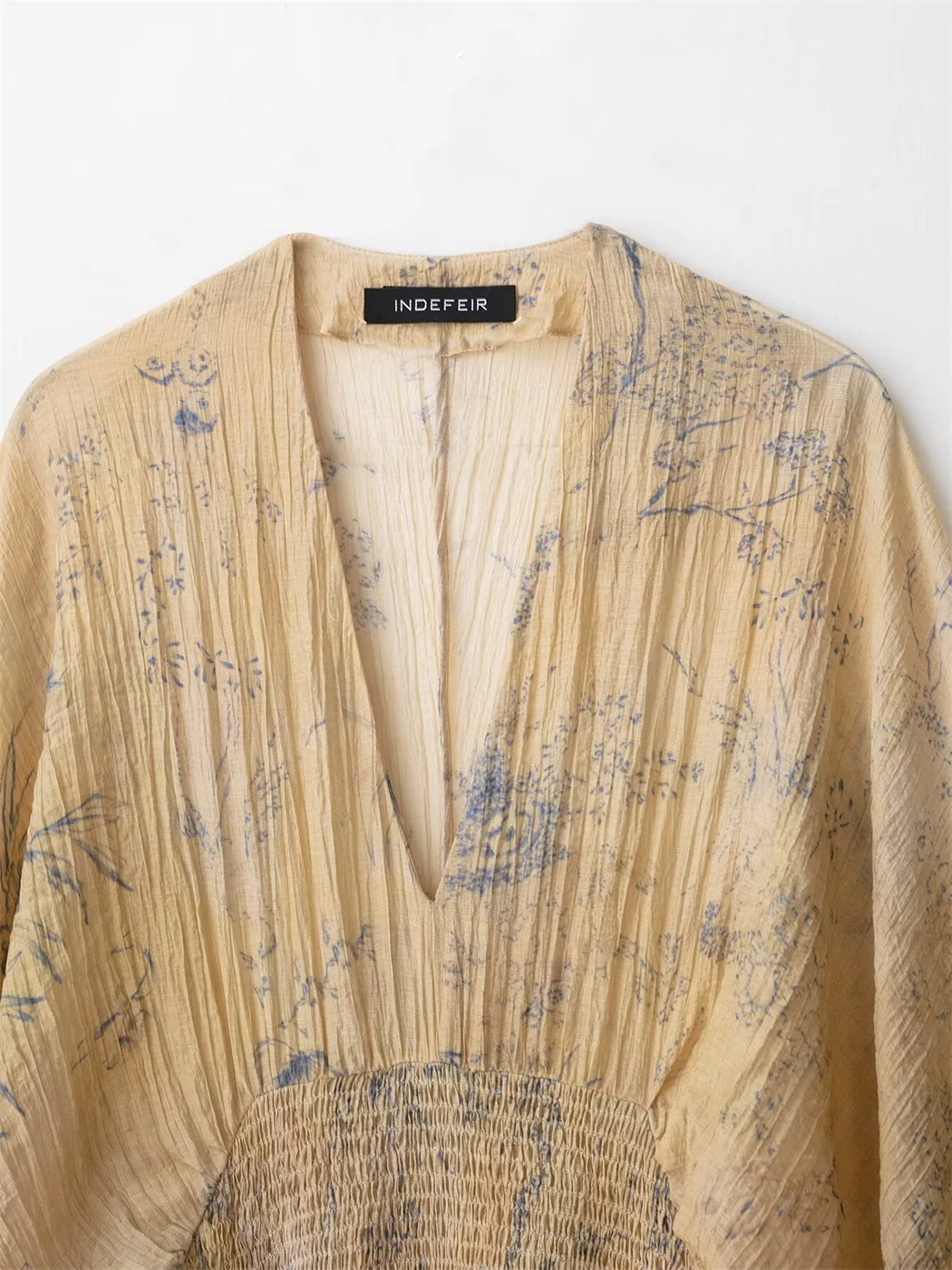 Top da donna estivo 2025 giallo a maniche lunghe con scollo a V stampato Top alla moda casual a vita larga