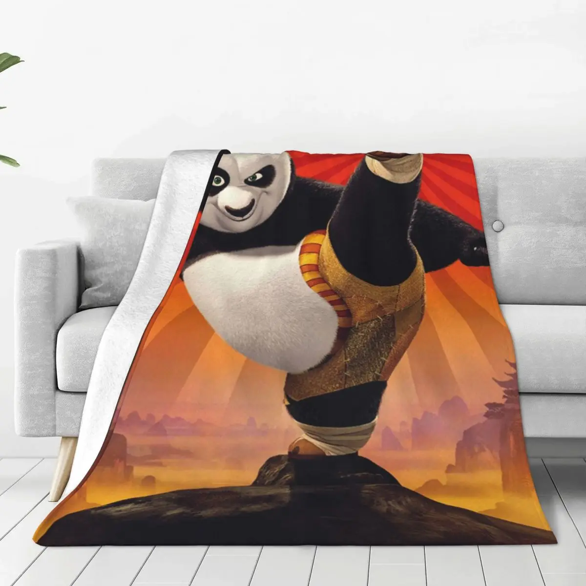 

K-Kung Fu Panda Soft Flannel Throw Blanket Cozy and Lightweight Fleece Blanket for Home, Travel, and Outdoor Use All Year Round