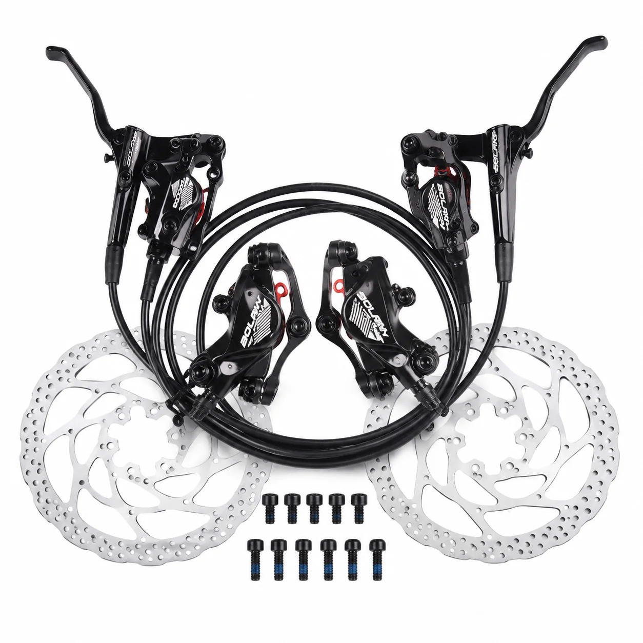 BOLANY MTB Hydraulic Disc Brake Set Dual Piston Aluminum Alloy Front Rear Bicycle Brake with 22.2mm Lever Clamp 800/1400mm Hose