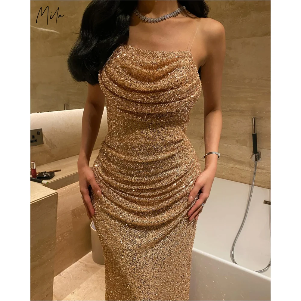 

Mila Блестящие блестки Плиссированные платья для выпускного вечера без бретелек без рукавов Индивидуальные вечерние платья длиной до пола, платья de fiesta