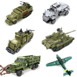 WW2 Military Building Blocks US CCKW353 Cargo Truck M16 Armored Vehicle German MOC T34 Tank Armored Vehicle Brick Toys Boy Gifts