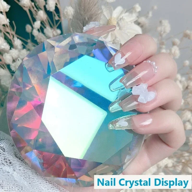 

Holographic Nail Art Display Stand 80mm Transparent Crystal Diamond Hand Model Shoot Ornament Jewelry Salon Manicure Tool