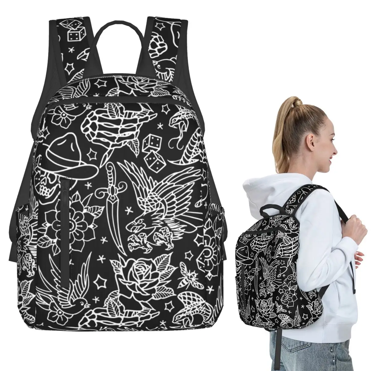 American Traditional Tattoo Flash Print Backpack Student Boys Girls BookBag Kids School Bag Laptop Shoulder Bags for Men Women