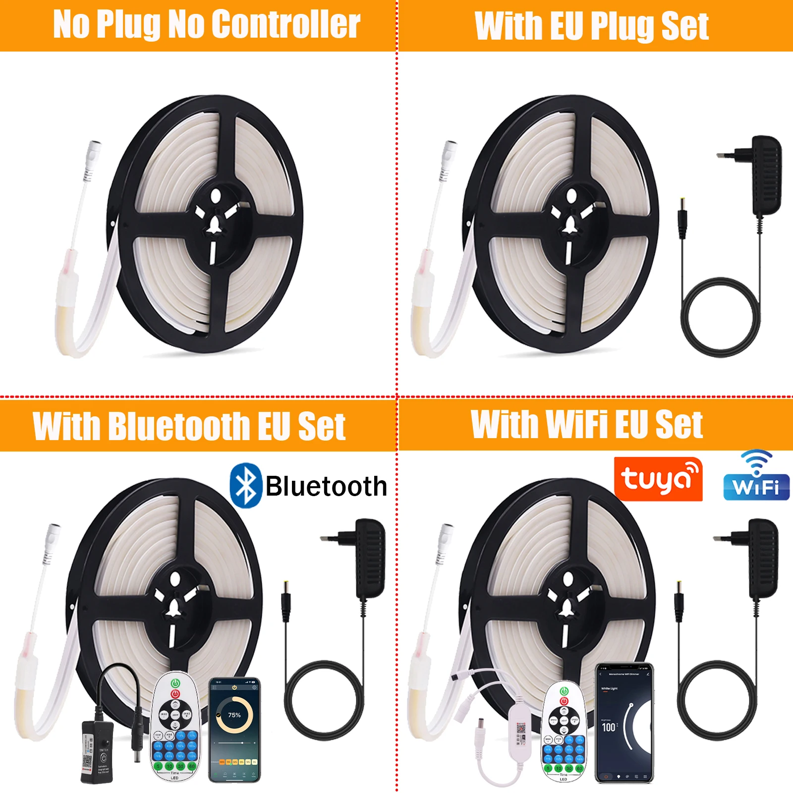 Dimmable COB LED Strip 12V 24V Tuya Wifi Bluetooth Flexible Neon Tape Ribbon 320LED High Linear Light Waterproof COB Led Light