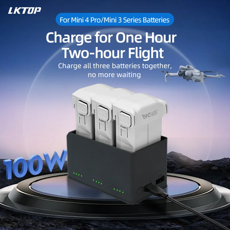 100W Fast Charging Dock for DJI Mini 4 Pro/Mini 3 Series, 3-Port Battery Hub with 1-Hour Full Charge for All Batteries In Stock