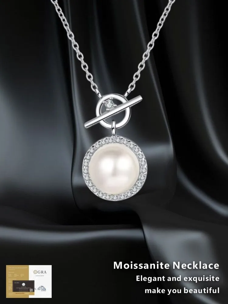 

Moissanite Sterling 925 Silver GRA Certified Fashion Clavicle Chain 9mm Pearl Moissanite Necklace