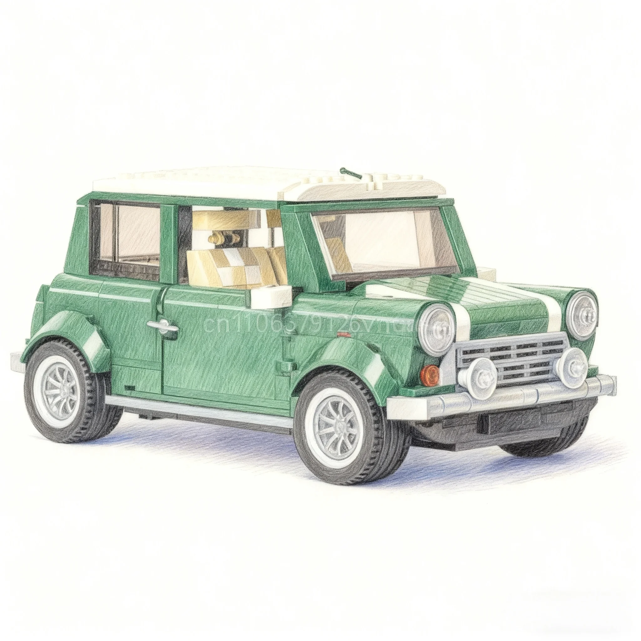 

Классическая зеленая модель автомобиля, кемперван, набор автомобилей, игрушка-головоломка для сборки строительных блоков, день рождения, Рождество