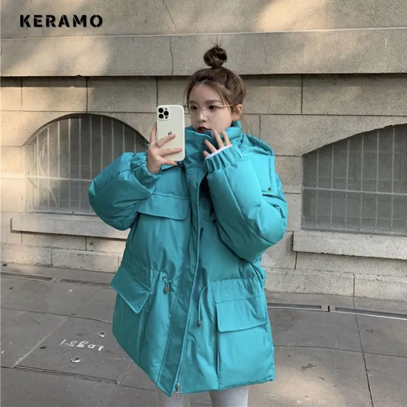 2023 Autumn Winter Casual Y2K Style Single Breasted Parkas Jacket For Women Oversized Outerwear Fashion Warm Thick Solid Coat