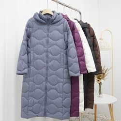 2023 Autumn Winter Women's Bigsize Down Coat WarmThick White Duck Down Jacket Ladies Slim Long Hooded Windproof Parkas Outwears