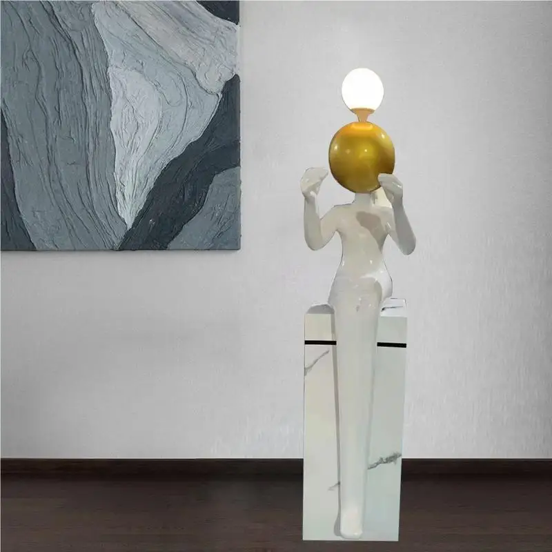 Humanoid art sculpture holding ball floor lamp Hotel lobby exhibition decoration villa home decoration corridor light