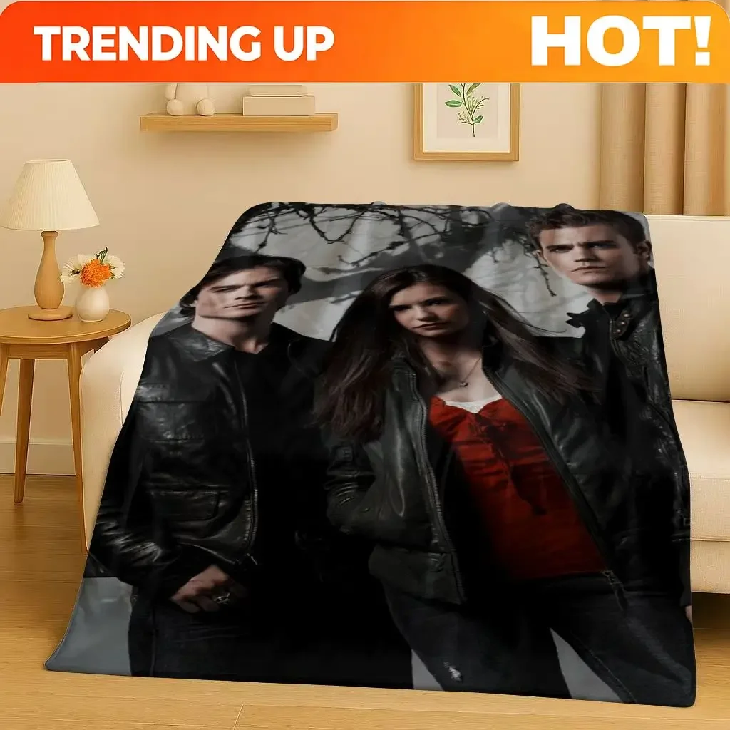 Custom HD The Vampire Diaries Damon Salvatore TV Flannel Blanket,Ultra Soft Warm Plush Throw For Home Bedroom Bed Sofa Cover Kid